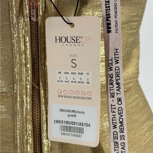 ‼️WOW‼️NEW HOUSE OF CB Michaela Gold Foil Bandage Super High Waisted Skirt ‼️ - Picture 4 of 11